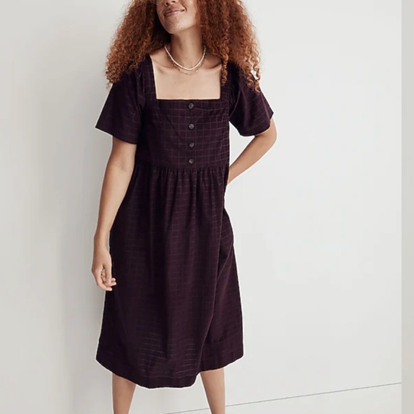 Madewell Corduroy Square-Neck Midi Dress in Windowpane - Picture 1 of 8